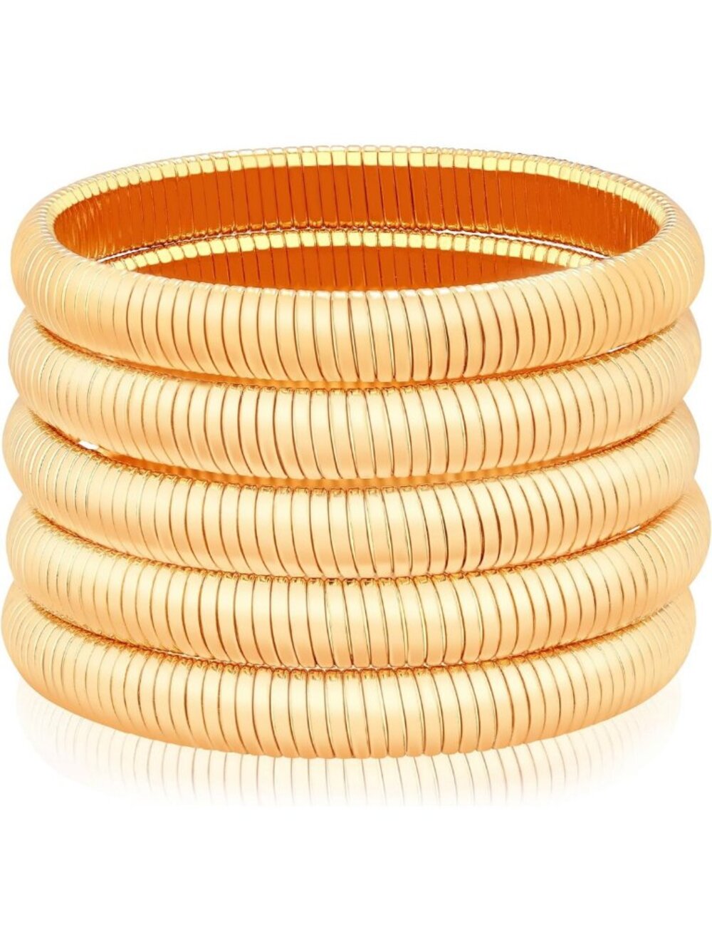 Chunky Gold Beaded Bangle Bracelet Set - Stretchy Snake Link Stack for All